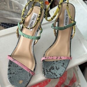 Steve Madden Pink, Green, and Yellow Strappy Sandals